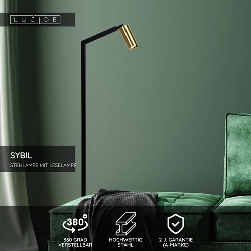 Lucide SYBIL - Stehlampe Mit Leselampe - 1xGU10 - Schwarz - USP